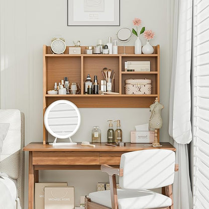 SUPER DEAL Desktop Bookshelf, Countertop Storage Hutch with 4 Shelves for Computer Desk, 2-Tier Display Rack, Multipurpose Wood Desk Hutch Storage Organizer for Home Office Dorm, Natural