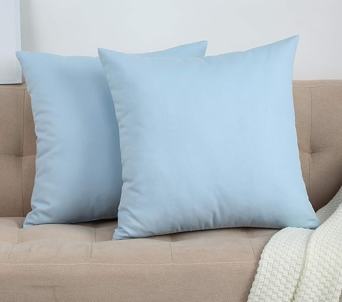 TangDepot Handmade Decorative Solid 100% Cotton Canvas Throw Pillow Covers/Pillow Shams, (16"x16", Light Blue)
