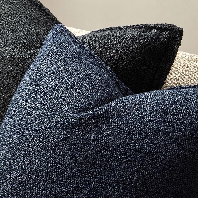 JUSPURBET 22x22 Pillow Covers Set of 2 Decorative Throw Pillow Covers Case for Couch Sofa Bed Soft Boucle Textured Cushion Covers with Hidden Zipper for Home Decor Living Room,Navy Blue