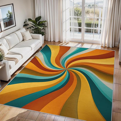 4x4 Retro Spiral Rugs for Bedroom Decor, Washable Groovy 70s 60s Swiral Pattern Area Rug, Living Room Home Decoration, Non Slip Soft Thin, Abstract Art Decor Carpet PF-P 56