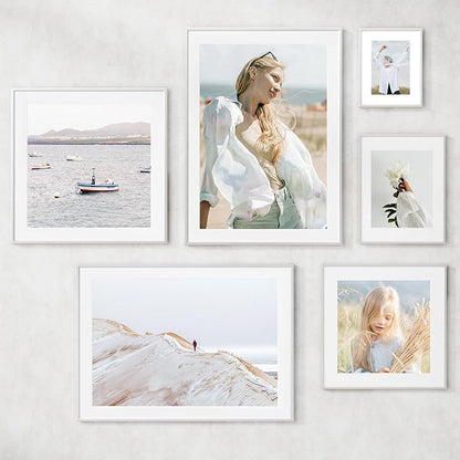 8x10 inch Metal Picture Frame - 8 x 10 Thin Aluminum Photo Frames with 5x7 Removable Mat - High Definition Plexiglass - Ideal for Wall or Tabletop Display - Wall Hook Hanging Hardware Included - Silver, Set of 4