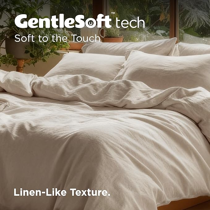 Bedsure 100% Washed Cotton Duvet Cover Full Size - Oatmeal Minimalist Cotton Duvet Cover Linen Like for All Seasons - GentleSoft™ Plain Simple Bedding (Oatmeal, Full, 80"x90")