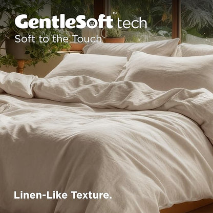 Bedsure 100% Washed Cotton Duvet Cover Full Size - Oatmeal Minimalist Cotton Duvet Cover Linen Like for All Seasons - GentleSoft™ Plain Simple Bedding (Oatmeal, Full, 80"x90")