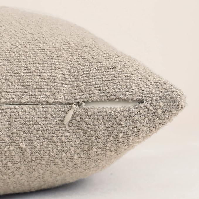 Jeneoo Light Grey Decorative Square Thick Throw Pillow Covers Fine Textured Boucle Oatmeal Couch Cushion Cases for Livingroom Sofa Home Decor, Set of 2, 18 x 18 Inch