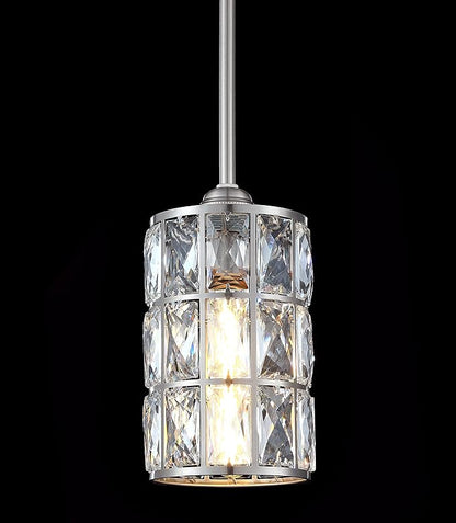 2 Pack 1 Light Hanging Kitchen Island 5" Crystal Pendant Light Modern Pendant Light Fixture Brushed Nickel Finish with Crystal Shade for Bar,Dining Room,Corridor,Living Room Over Sink