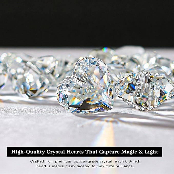 HDCRYSTALGIFTS 48pcs 20mm Clear Crystal Heart Prism Sun Catchers, Heart Prisms Rainbow Maker Chandelier Crystals, Hanging Suncatchers for Window, Garden, Home, Wedding, Glass Valentine's Day Ornaments