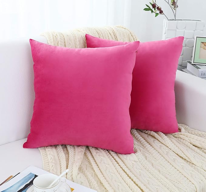 Jeneoo Comfy Soft Thick Velvet Throw Pillow Covers for Sofa Couch, Decorative Solid Square Cushion Cases for Bedroom Car (Hot Pink, 26 x 26 Inches, 1 Piece)
