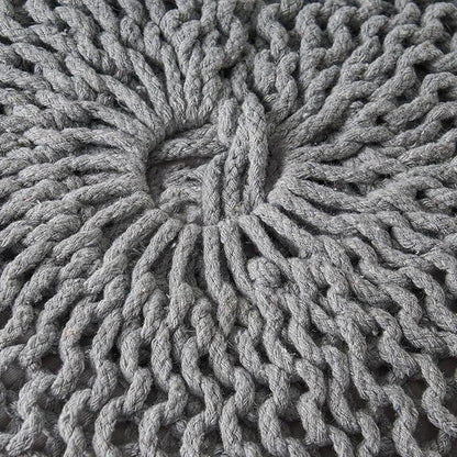 Knitted Cotton Round Pouf - 20x20, Modern Design, Soft Cotton, No Assembly, Porch Ottoman for Living Room, Gray, Ivory (Pouf - Gray)