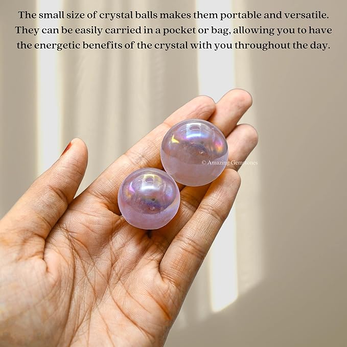 Amazing Gemstone Angel Aura Rose Quartz Crystal Ball - 1" Inches Crystal Sphere Meditation Balls for Witchcraft and Decorative Balls - Crystals and Healing Stones Beginners Gift (Pack of 1)