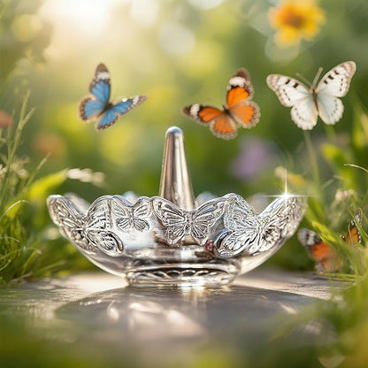 H&D HYALINE & DORA Clear Crystal Ring Holder with Butterfly Pattern, Engagement Glass Ring Dish Jewelry Holder for Rings Earrings Necklace Organizer