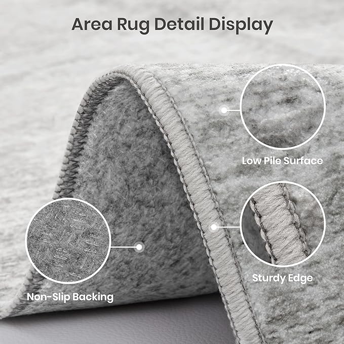 Valenrug Washable Rugs 2x12 - Stain Resistant 2x12 Area Rugs for Living Room, Non Slip Backing Large Area Rugs for Bedroom, Folable Machine Washable Area Rug (2'x12', Grey)