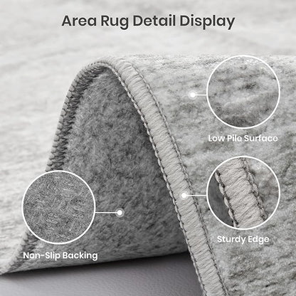 Valenrug Washable Rugs 2x12 - Stain Resistant 2x12 Area Rugs for Living Room, Non Slip Backing Large Area Rugs for Bedroom, Folable Machine Washable Area Rug (2'x12', Grey)
