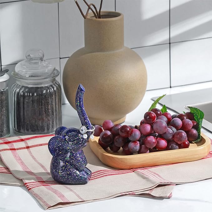 PUDDING CABIN Purple Elephant Ring Holder Cute Ring Organizer Stand Display, Unique Elephant Gift for Women Mom Mother's Day Birthday Engagement Bridesmaid Christmas Gift