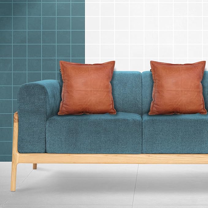 LL LEATHER LOVERS Lambskin Leather Pillow Cover - Sofa Cushion Case - Decorative Throw Covers for Living Room & Bedroom, 14x14 Inches - Tan Orange Box Pack of 2