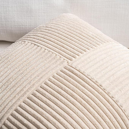 Fancy Homi 2 Packs Tan Lumbar Decorative Throw Pillow Covers 20x28 Inch for Living Room Couch Bed Sofa, Boho Home Decor, Soft Striped Corduroy Rectangle Accent Beige Cushion Case 50x70 cm