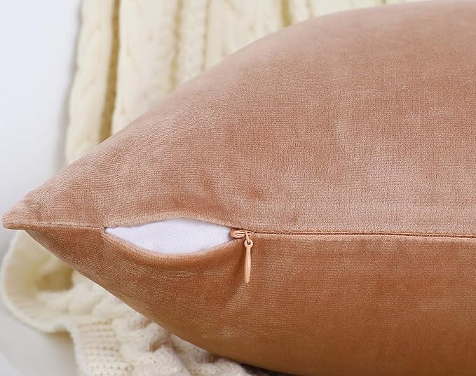 Jeneoo Set of 2 Comfy Soft Thick Velvet Throw Pillow Covers Decorative Solid Square Couch Cushion Cases for Bedroom Sofa Car Decor (20 x 20 Inches, Blush Rose)