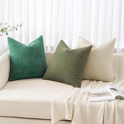 MIULEE Pack of 2 Christmas Decorative Throw Pillow Covers Soft Chenille Throw Pillows Solid Textured Cushion Covers for Couch Sofa Bedroom Living Room 18x18 Inch, Dark Green