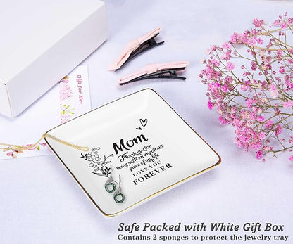 Mom Gifts for Mother's Day-Birthday Wedding Christmas Gifts for Mother-Thank You Gifts for Mom New Mom Mother-in-Law Bonus Mom-Mother Appreciation Gifts-Ceramic Jewelry Tray Trinket Holder Ring Dish