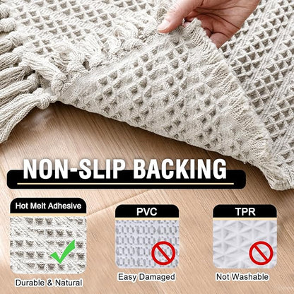 H.VERSAILTEX Waffle Bath Mat Super Absorbent Boho Bath Mat Non Slip Bath Rugs for Bathroom Floor Machine Washable Dry Fast Bathroom Rugs with Tassels, 20" x 32", Ivory White
