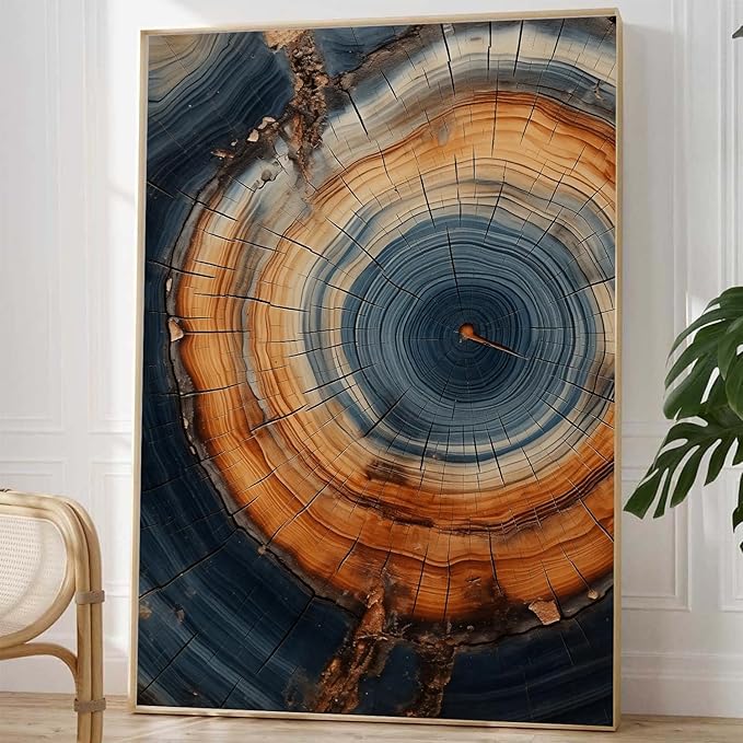 IBHJSART Framed Tree Ring Canvas Wall Art Vintage Colorful Wood Stump Painting Prints Modern Minimalist Pictures Neutral Nature Rustic Farmhouse Decor Living Room Bedroom Bathroom Office