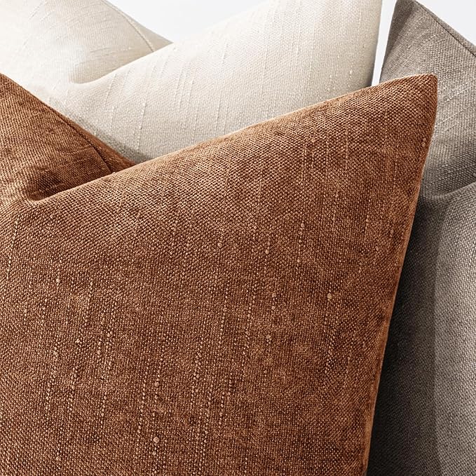 MIULEE Pack of 2 Decorative Throw Pillow Covers Soft Chenille Throw Pillows Solid Neutral Farmhouse Textured Cushion Covers Morden Home Decor for Couch Sofa Bedroom Living Room 20x20 Inch,Dark Brown