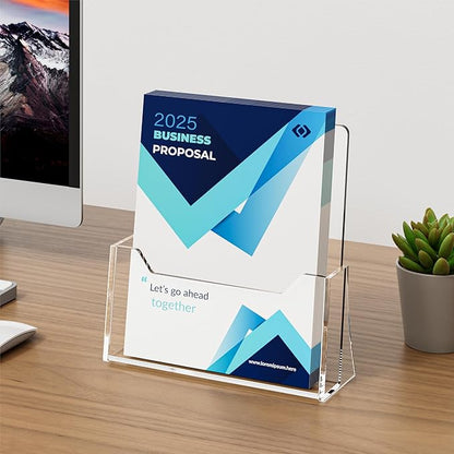 Acrylic Brochure Holder 8.5 x 11 inch 4 Pack, Clear Acrylic Plastic Flyer Holders for Literature Magazine Pamphlet Booklet Menu Journals Display Stand Desk Holder Countertop Organizer