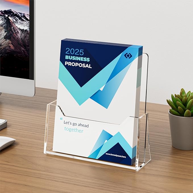 Acrylic Brochure Holder 8.5 x 11 inch 2 Pack, Clear Flyer Holder Plastic Stands for Displaying Pamphlets, Magazines, Literature, Brochures, Booklets, Menu, Desk Holder, Countertop Organizer