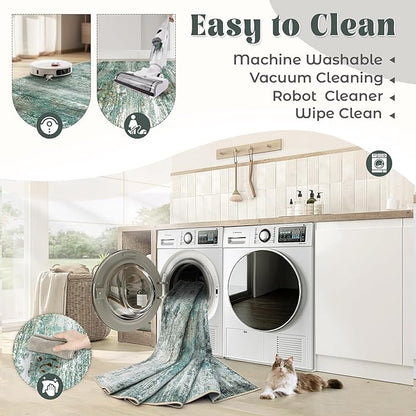 9x12 Area Rugs for Living Room, Washable Modern Abstract Large Area Rug Neutral Soft Non Slip Kids Rug Stain Resistant Indoor Carpet for Bedroom Dining Room Playroom Home Office(Green, 9'x12')