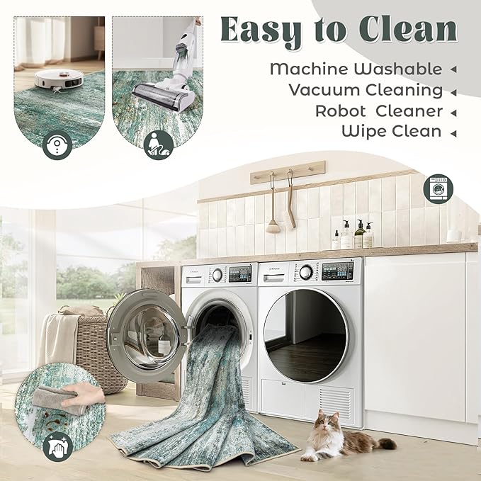 6x9 Area Rugs for Living Room, Washable Modern Abstract Large Area Rug Neutral Soft Non Slip Kids Rug Stain Resistant Indoor Carpet for Bedroom Nursery Dining Room Playroom Home Office(Green, 6'x9')