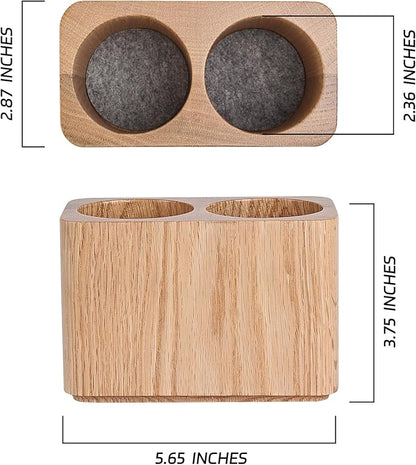 Oak Solid Wood Pen &Pencil Holder for Desk, Office Stationery Organizer, Table Pencil Cup Stand,Desk Accessories Holder, Two Cups Practical Design. (Nature Oak)