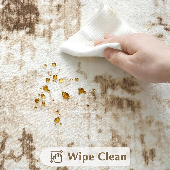 FMFUNCTEX 8x10 Washable Area Rug Brown Beige Neutral Abstract Modern Large Non Slip Carpet for Living Room Bedroom Soft Low Pile Indoor Mat Contemporary Throw Rug for Dining Kitchen Office Nursery