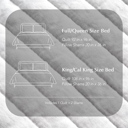 EVERGRACEHOME Cotton Sateen Quilt Set Queen Size, Pre-Washed Cotton Channel Stitch Coverlet Bedspread, 3 Pieces Lightweight Soft Bedding Sets for All Season, with 2 Pillow Shams, Bright White