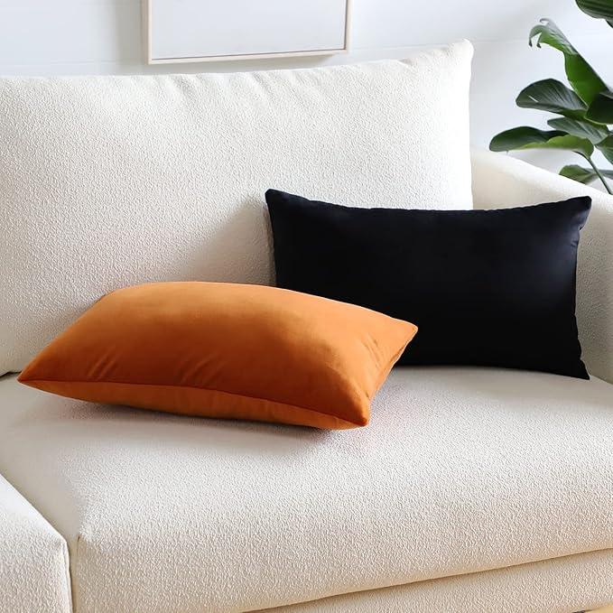 Artscope Luxury Velvet Fall Pillow Covers Super Soft Decorative Square Throw Pillow Covers Case Cushion Covers for Sofa Couch Bedroom Car Decor 12x20 Inch Orange Fall