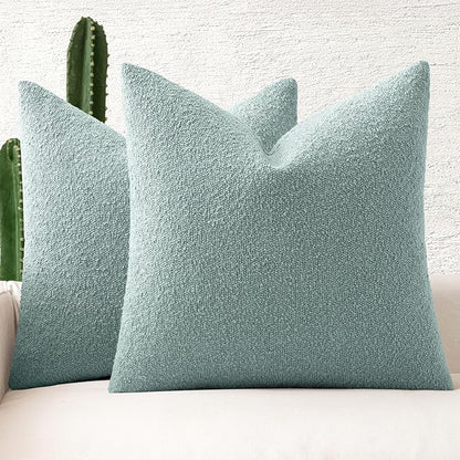 MIULEE 20x20 Inch Decorative Pillow Covers for Couch Bed Set of 2 Textured Boucle Neutral Winter Throw Pillows Aqua Blue Accent Solid Cushion Pillowcases Sofa Livingroom Home Decor