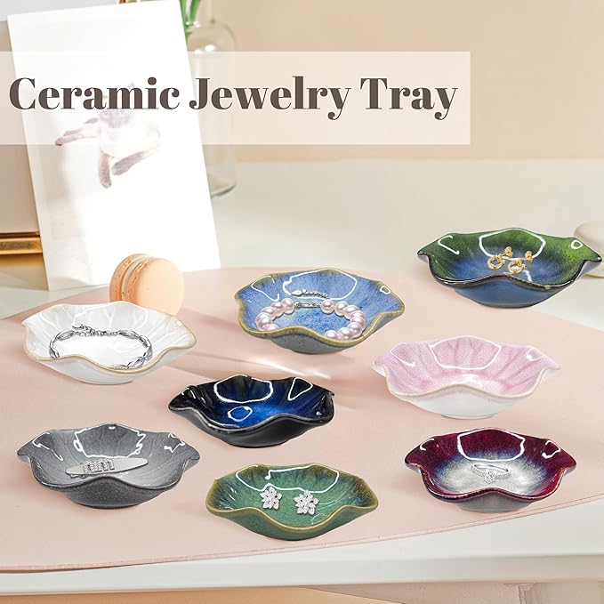 Ceramic Jewelry Tray 8pcs, Ring Dish, Key Bowl Ceramic Tray 4.33 Inch, Ttrinket Dish Jewelry Dish, Desktop Decoration, Gifts for Mother Girlfriend Daughter,Mother's Day Gift