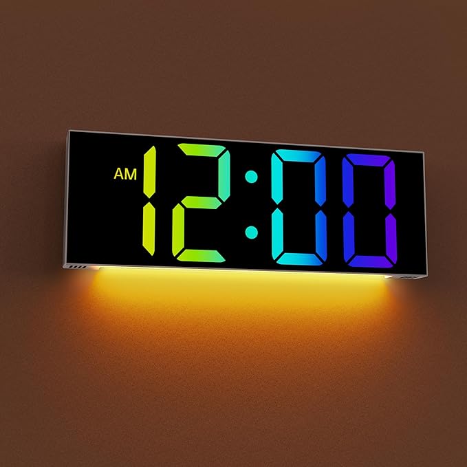 JALL 12'' Large Digital Wall Clock, Big LED Number Dispaly, RGB Colors, DST, Night Light for Classroom Living Room Bedroom Mounted Birthday Xmas Gift for Senior, Mem Womem (A White Shell, 12 inches)