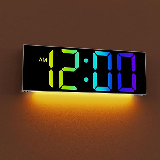 JALL 12'' Large Digital Wall Clock, Big LED Number Dispaly, RGB Colors, DST, Night Light for Classroom Living Room Bedroom Mounted Birthday Xmas Gift for Senior, Mem Womem (A White Shell, 12 inches)