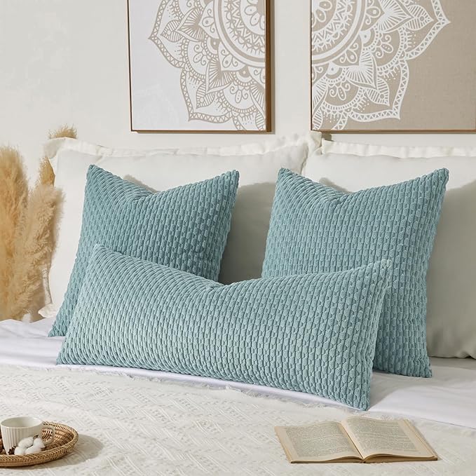 Kevin Textile 14x36 Inch Long Lumbar 1 Pack Boho Decorative Throw Pillow Cover Soft Striped Corduroy Rectangle Cushion Case Farmhouse Accent for Living Room Couch Sofa Bed, Dusty Green