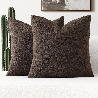 FUTEI Pack of 2 Dark Coffee Decorative Throw Pillow Covers 20x20 Inch Soft Cozy Solid Boucle Textured Cushion Case,Modern Home Decor for Couch Bed Living Room