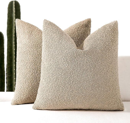 Boucle Decorative Throw Pillow Covers for Couch Set of 2, 20x20 inches, Oatmeal