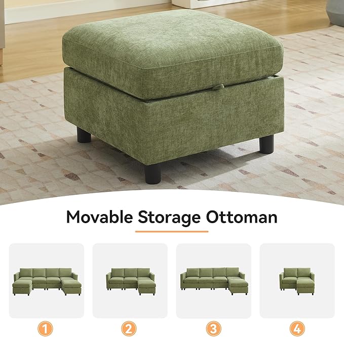 58”Modular Sectional Loveseat Sofa, Modern Love Seat 2 Seater Sofa Couch with Storage, Chenille Modular Sectional Couch for Living Room, Bedroom, Office, Small Apartment, Green