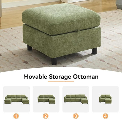 58”Modular Sectional Loveseat Sofa, Modern Love Seat 2 Seater Sofa Couch with Storage, Chenille Modular Sectional Couch for Living Room, Bedroom, Office, Small Apartment, Green