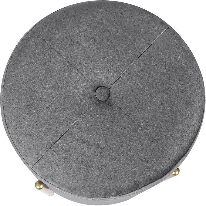 Adeco Upholstered Tufted Round Storage Ottomans, Grey Modern Velvet Footrest Ottomans with Storage for Couch