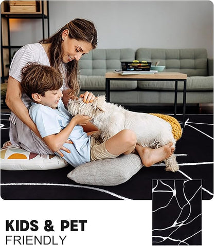 YIHOUSE Modern Washable Area Rug for Living Room Bedroom - Large Abstract Black and White Rug Non-Slip Ultra-Thin Home Decor (Dark Warping, 6'x9'ft)