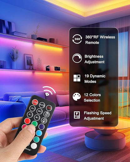 HitLights LED Strip Lights, Small LED Light Strips Dimmable, RGB 5050 Color Changing LED Tape Light with Remote and UL-Listed Adapter for TV Backlight, Bedroom, Cabinet Shelf Display