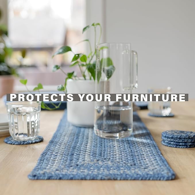 Homespice Denim Jute Braided Table Runner, Coastal Blue Decor, Set of 2, Blue Oval 8x28 - Rich Colors, Easy to Clean, Durable and Protects Furniture