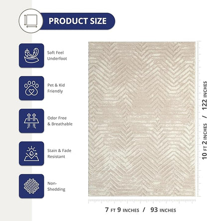 Abani Terra Cream 8' x 10' Area Rug for Living Room, Bedroom - Geometric Lines Pattern - Durable & Easy to Clean