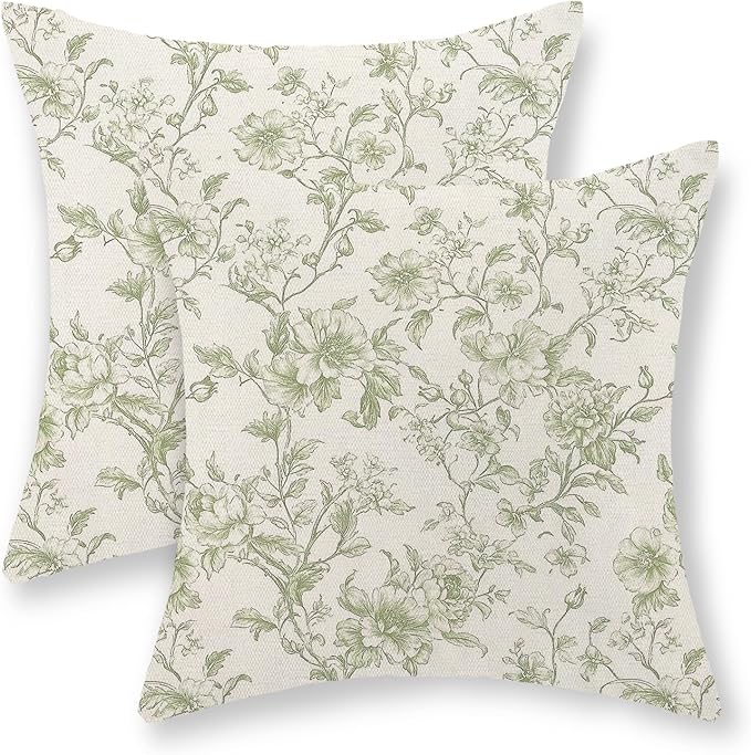 Sage Green Pillow Covers 20x20 Set of 2 Light Green Floral Chinoiserie Throw Pillows Vintage Rustic Toile Flower Decorative Pillow Cases Outdoor Chinoiserie Decor Cushion Case for Couch Sofa