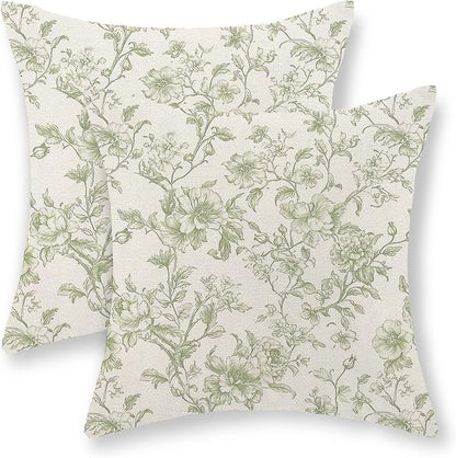 Sage Green Pillow Covers 20x20 Set of 2 Light Green Floral Chinoiserie Throw Pillows Vintage Rustic Toile Flower Decorative Pillow Cases Outdoor Chinoiserie Decor Cushion Case for Couch Sofa