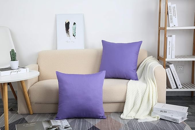 TangDepot Handmade Decorative Solid 100% Cotton Canvas Throw Pillow Covers/Pillow Shams, (14" x14" , Violet, 1 Count (Pack of 1))